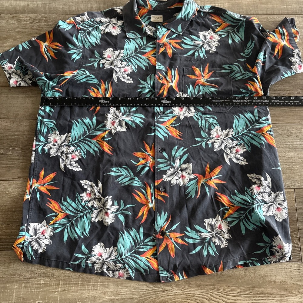 Jack O'Neill Button Down Mens 1XL Shirt Black Tropical Floral Bird of Paradise - Picture 5 of 7